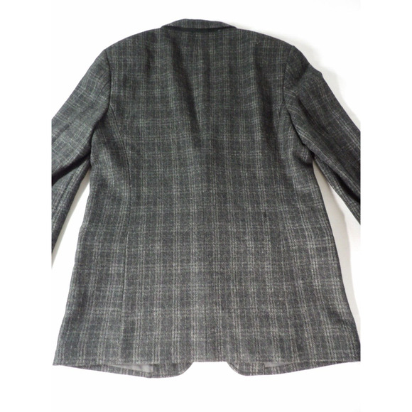 Kenneth Cole Reaction Mens Blazer Large 42 Wool Plaid Black Tweed Sport Coat - Picture 8 of 13